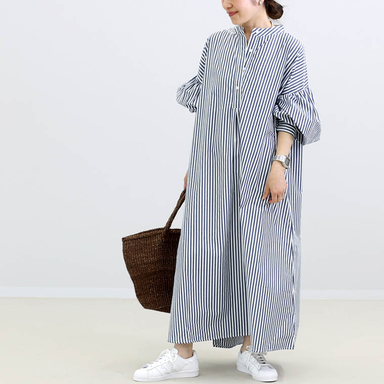 Aletta vita 爆買 ワンピース シャツワンピ ロング ストライプ バンド