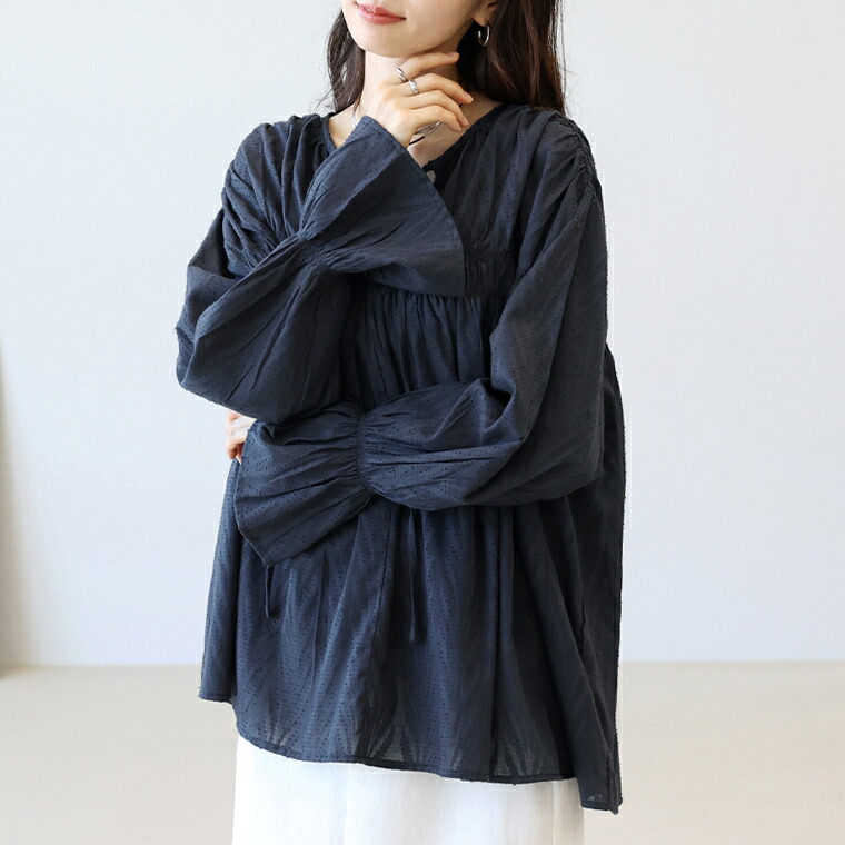 Aletta vita ブラウス 体型カバー 綿 キャンディースリーブ シアー