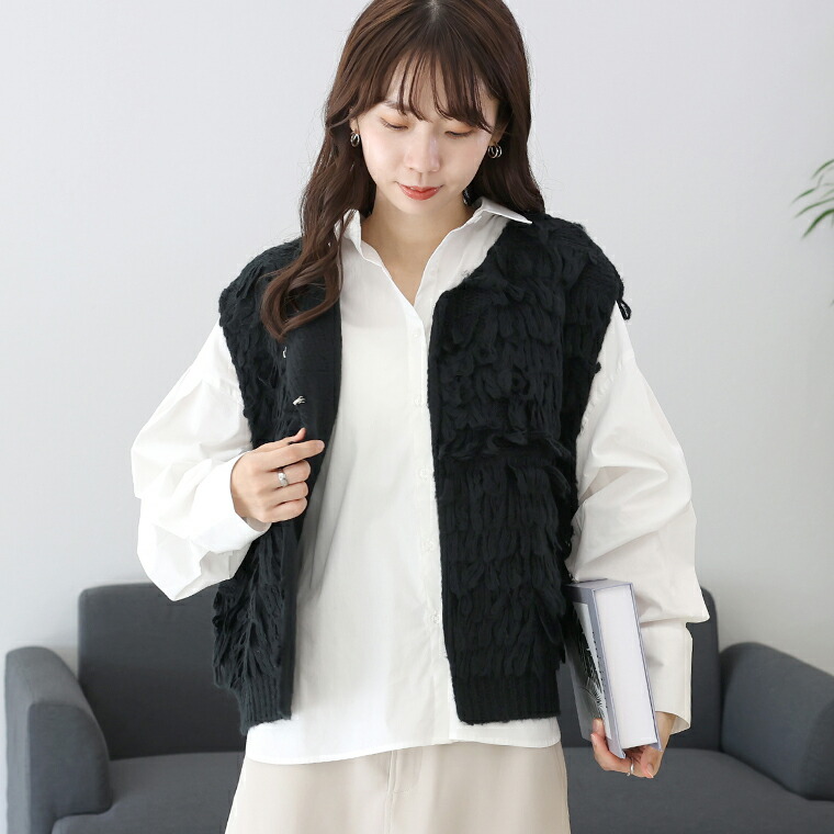 Aletta vita ベスト ニット Vネック ループ編み 体型カバー レイヤード