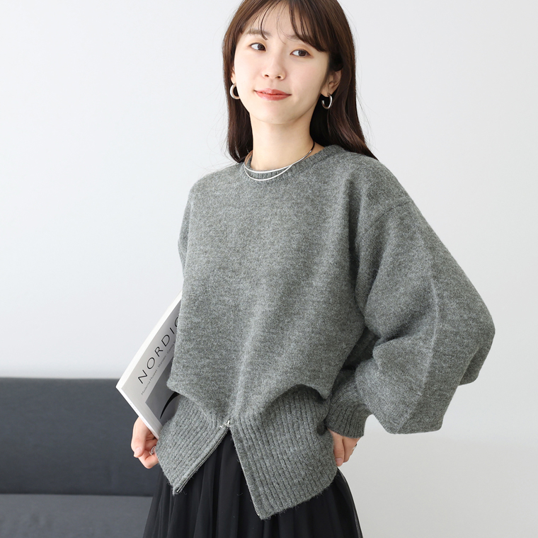 美品✨エンフォルド　2024　ソリッドスリーブプルオーバー　グレー　38 Aletta vita トップス ニット 裾ジップ プルオーバー ゆったり 体型