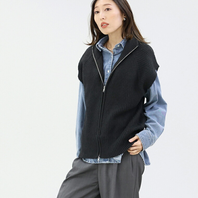 Aletta vita ベスト ニット 前開き 羽織り 畦編み 体型カバー 30代 40