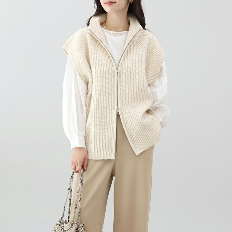 Aletta vita ベスト ニット 前開き 羽織り 畦編み 体型カバー 30代 40