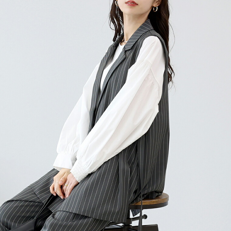 Aletta vita ベスト ジレ サイドオープン ベルト テーラード 重ね着