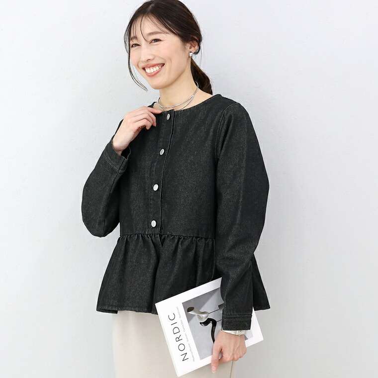 Aletta vita アウター ジャケット デニム ペプラム ノーカラー