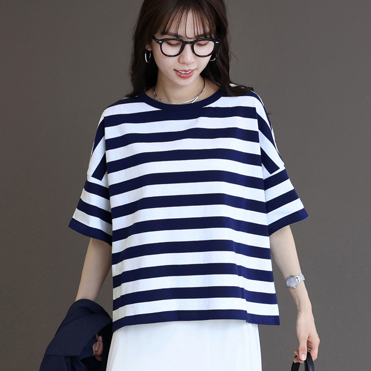 Aletta vita トップス カットソー ボーダー Tシャツ 綿T 体型カバー 30