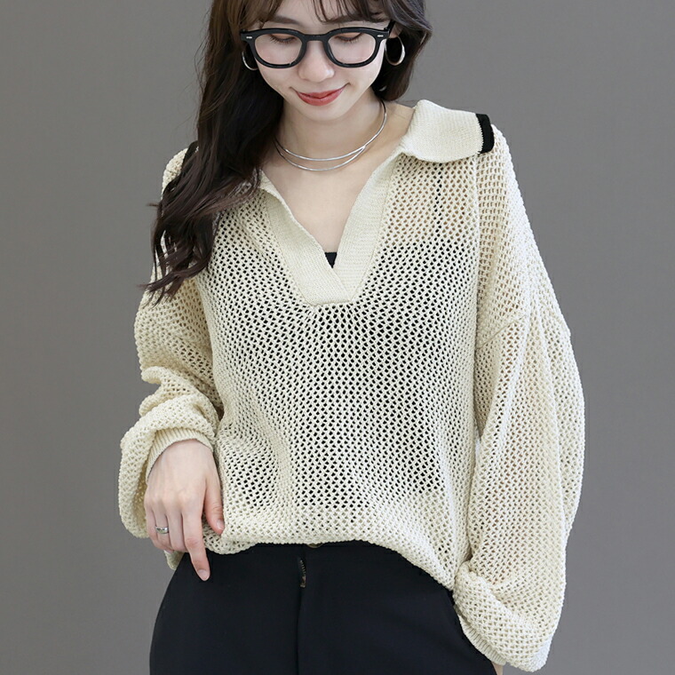 Aletta vita トップス プルオーバー ニット メッシュ 重ね着 体型