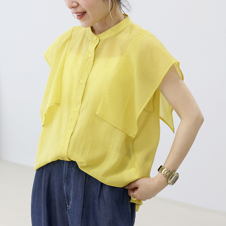 Aletta vita トップス ブラウス ラッフルスリーブ バンドカラー 30代