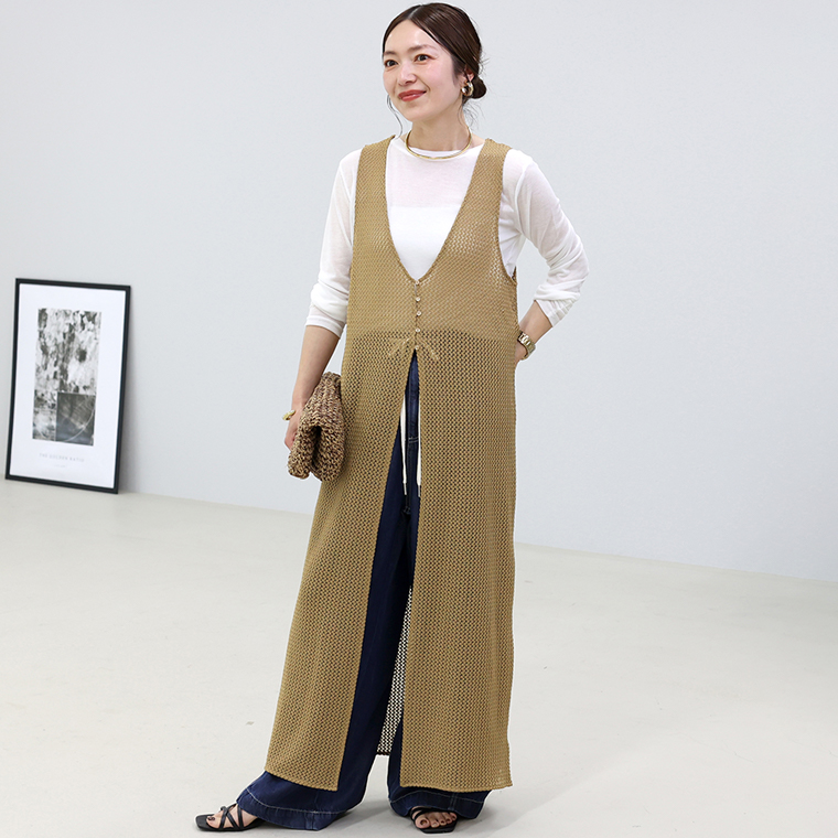 Aletta vita トップス ベスト ロングベスト 2WAY メッシュ 30代 40代
