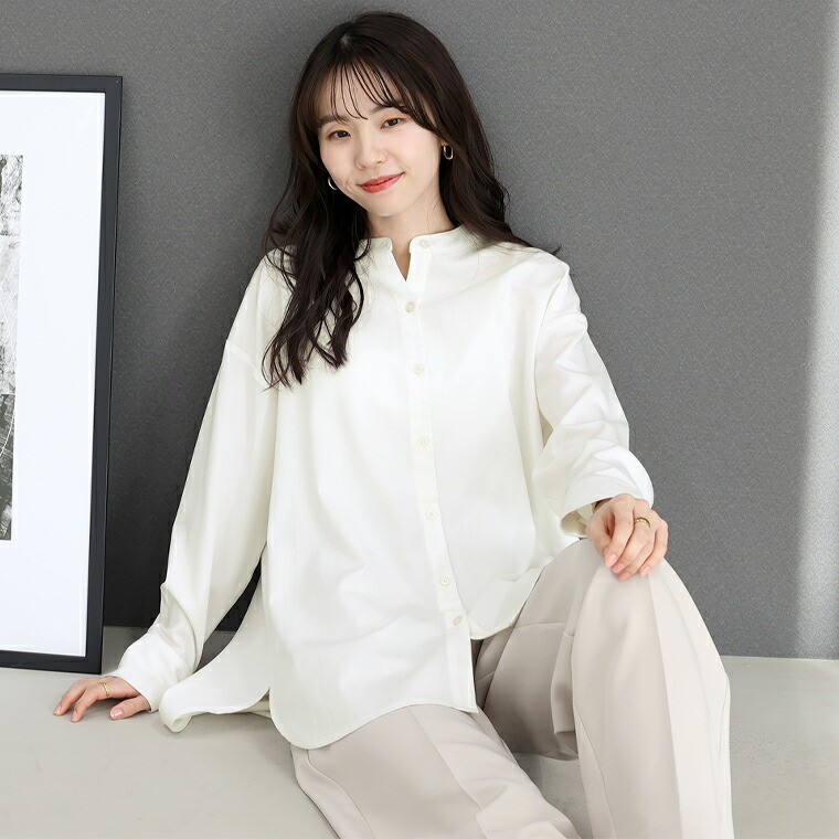 Aletta vita シャツ チュニック バンドカラー ノーカラー レイヤード