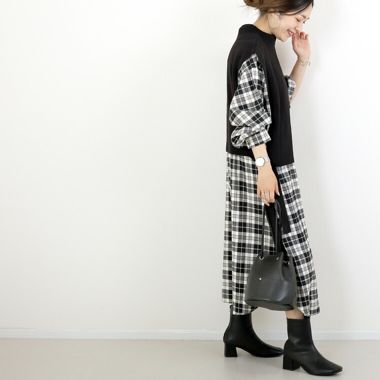 ワンピース シャツ 羽織り 重ね着 レイヤード チェック 綿 ボリューム袖 スリット ロング 体型カバー 春 冬 先染めチェックシャツワンピース メール便不可 Jjts 59oa 2431 Funny Company Yahoo 店 通販 Yahoo ショッピング