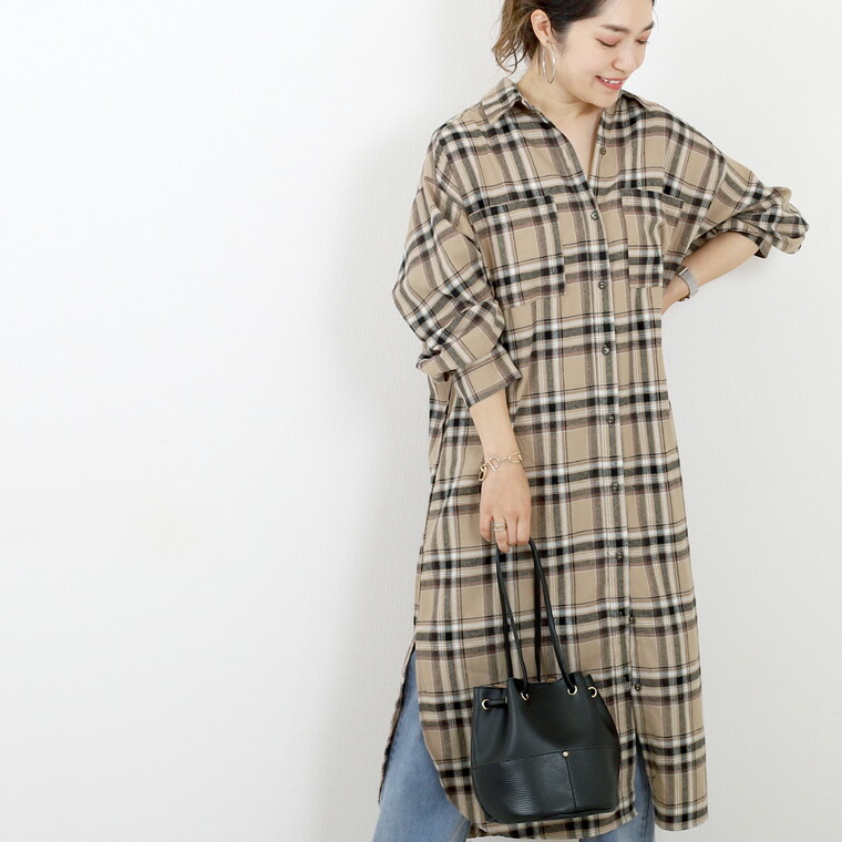 ワンピース シャツ 羽織り 重ね着 レイヤード チェック 綿 ボリューム袖 スリット ロング 体型カバー 春 冬 先染めチェックシャツワンピース メール便不可 Jjts 59oa 2431 Funny Company Yahoo 店 通販 Yahoo ショッピング