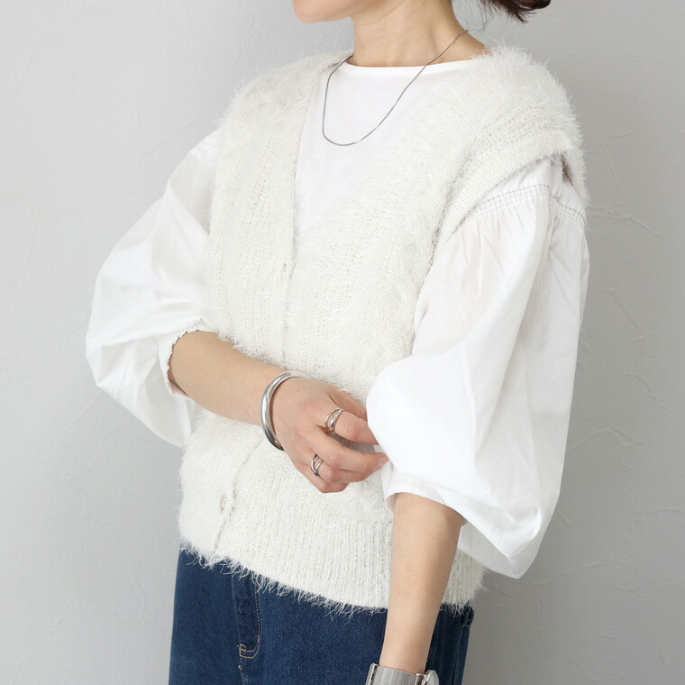 Aletta vita ベスト Vネック レイヤード ニット フェザー ラメ