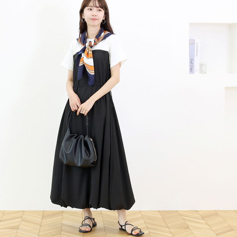 Aletta vita ワンピース ドッキングワンピ ロング バルーン ドロスト