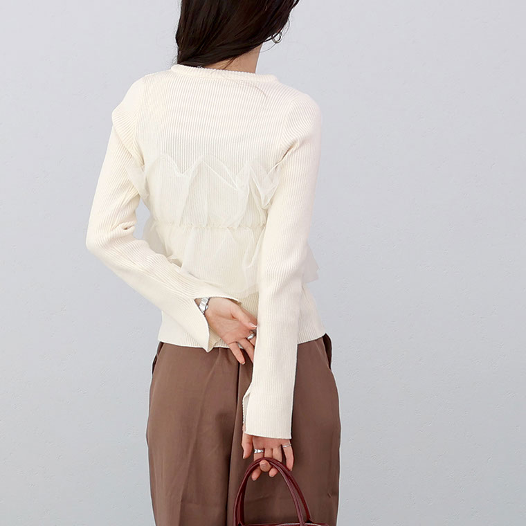 ERISABETTA FRANCHI チューブドレス 七分袖 タイト ニット Aletta vita トップス プルオーバー ニット チュール レイヤード