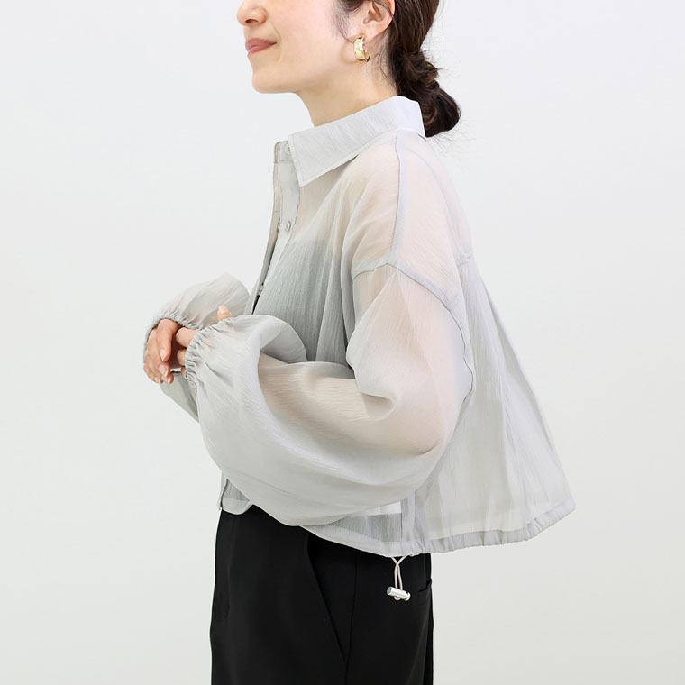 ドロスト半袖ブラウス 半袖 綺麗め カジュアル トップス ドロスト付き 裾のコード ちりめん シワにならない Ehre style ドロスト半袖ブラウス 半袖 綺麗め カジュアル