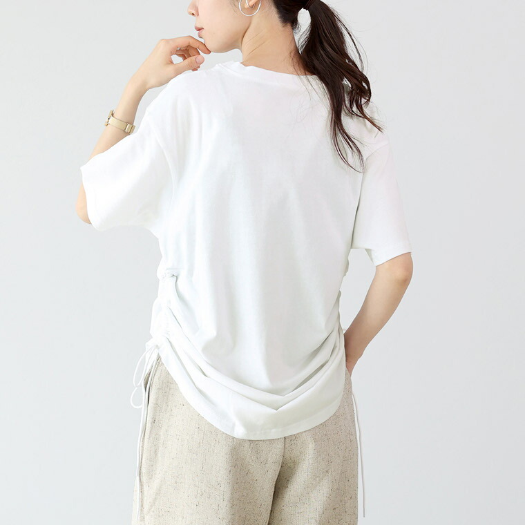 Aletta vita トップス プルオーバー 綿 裾ドロスト 半袖 Tシャツ 綿100