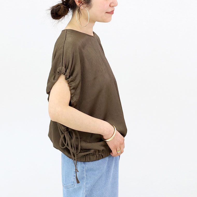 Aletta vita トップス ブラウス シワ加工 サテン ドロスト 裾