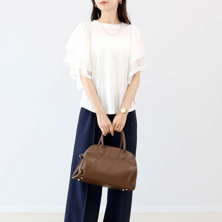 カットソー フリル袖 フリル 天竺 ナイロン シフォン 異素材 大人 レイヤード 夏 30代 40代　T/C天竺ｘナイロン袖フリルプルオーバー メール便可/ma3 Aletta vita カットソー フリル袖 フリル 天竺 ナイロン