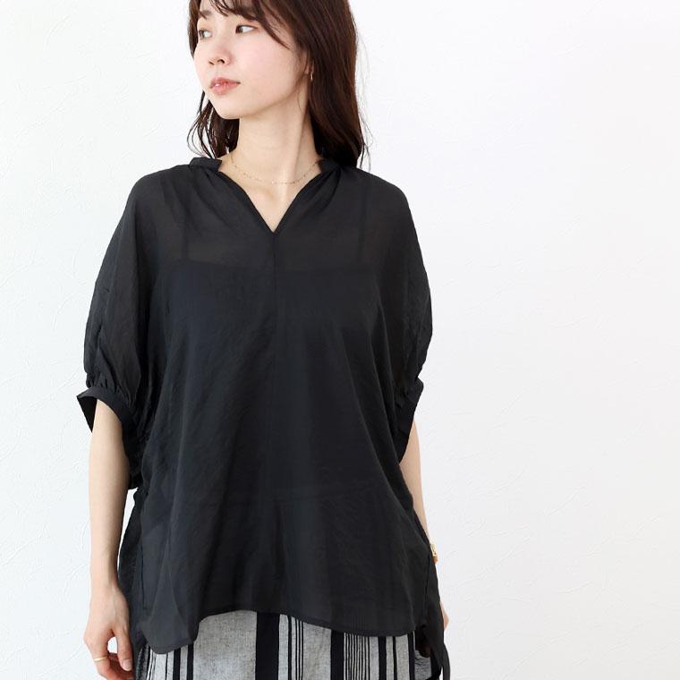 ブラウス レディース トップス 半袖 ドルマンスリーブ ベルト ギャザー 上品 きれいめ 春 夏 韓国 to27426 Aletta vita ブラウス トップス バンドカラー シアー ドルマン