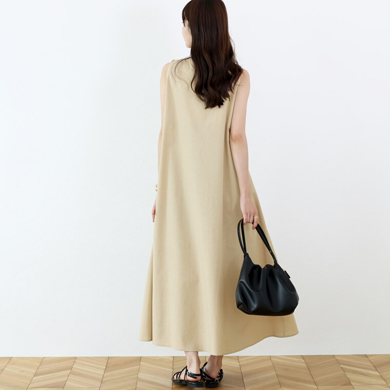 ♪【マチャット】ノースリーブ切替ロングワンピース 後ファスナー 麻綿混 AランS Aletta vita ワンピース Aライン ノースリーブ スリーブレス 綿