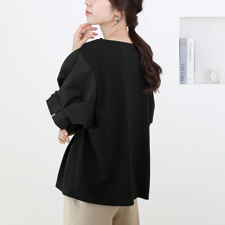 Aletta vita トップス プルオーバー Tシャツ 袖タック 異素材
