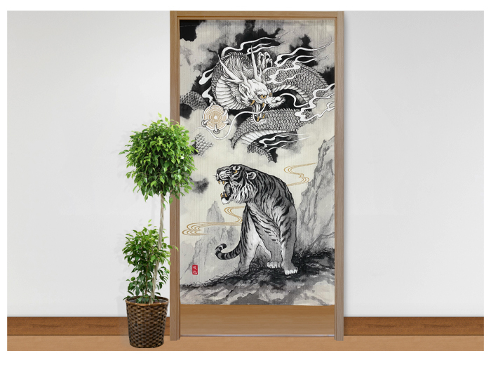 暖簾 norenn カーテン 間仕切り タペストリー 和風 和柄 水墨画 縁起物 風水 龍 虎 幸運 吉祥 四神相応 神秘 神聖 海外へのお土産 150丈 150cm丈 国産 日本産