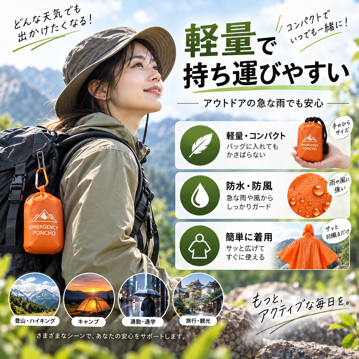 【1個セット/2個セット】レインポンチョ 防災...の詳細画像3