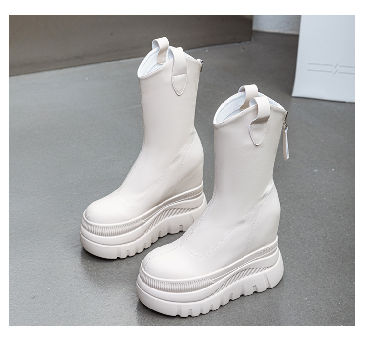 ブーツ 本革 ミドルブーツ 厚底12cm 超高ヒール12cm 脚長効果