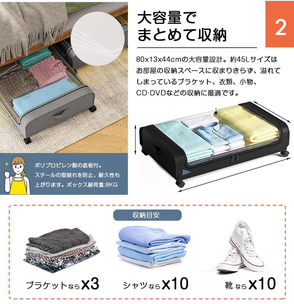 ベッド下収納ボックス キャスター付き 収納ボックス 高さ16cm 収納