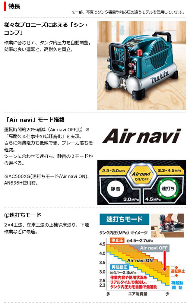 マキタ AC500XLR エアコンプレッサ (赤) 11L 高圧・一般圧対応 (50