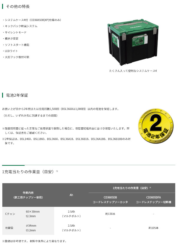 HiKOKI CD3605DB(XPZ) コードレスチップソーカッタ 150mm 36V HiKOKI CD3605DB(XPZ) コードレスチップソーカッタ 150mm 36V