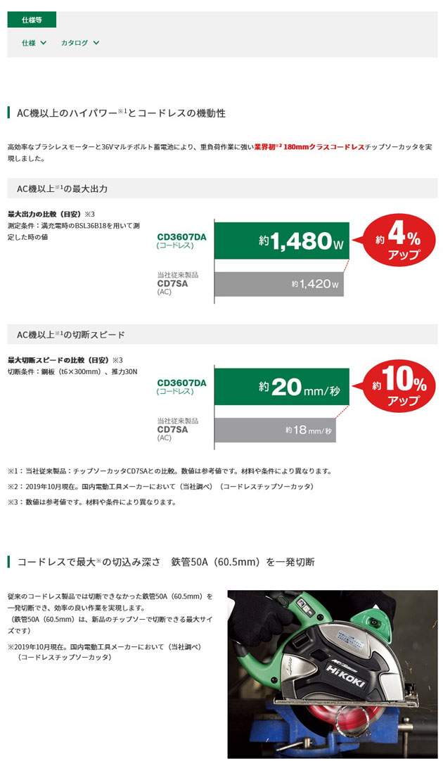 HiKOKI CD3607DA(NN) コードレスチップソーカッタ 本体のみ 180/185mm(充電器・電池・ケース別売) :cd3607dann: NEWSTAGETOOLSヤフー店 - 通販 - Yahoo!ショッピング