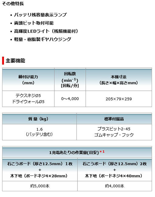 マキタ FS453DRG 充電式スクリュードライバ 18V 6.0Ah(バッテリ1個