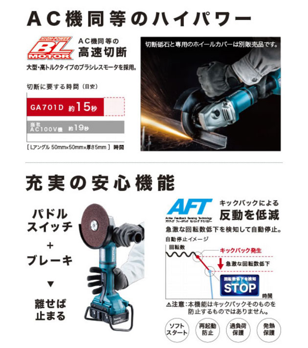 マキタ GA701DZ 充電式ディスクグラインダ[無線連動・パドル マキタ GA701DZ 充電式ディスクグラインダ[無線連動・パドル