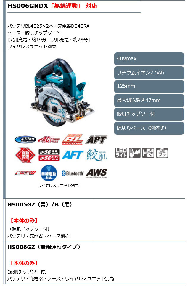 マキタ HS005GRDXB 充電式マルノコ(黒) 125mm 際切りベース別体式