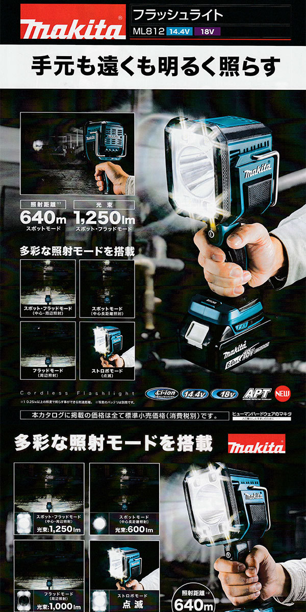 マキタ ML812 フラッシュライト 本体のみ14.4/18V（バッテリ・充電器別売） :ml812:NEWSTAGETOOLSヤフー店 - 通販 -  Yahoo!ショッピング