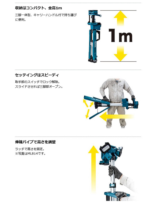 マキタ ML814 充電式タワーライト スポット・エリア照射(14.4V/18V対応