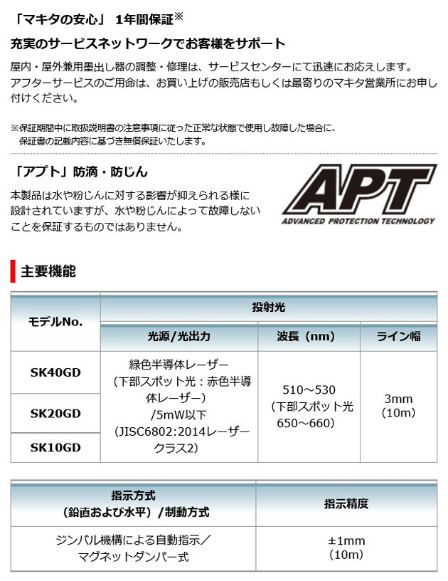 マキタ SK40GD 充電式墨出し器［クロスライン・ろく］10.8V 本体＋受光