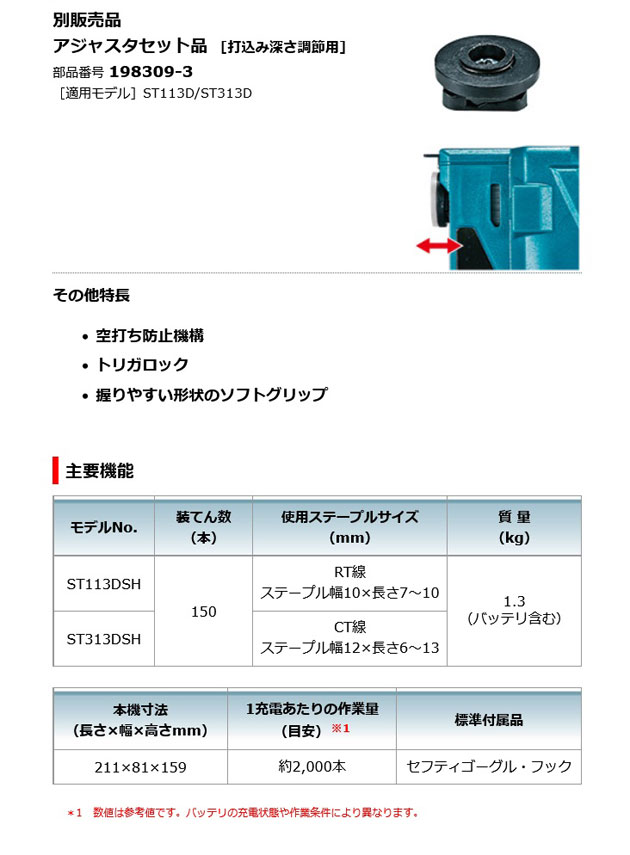 マキタ ST113DSH 充電式タッカ RT線(幅10mm 長さ10mm) 10.8V 1.5Ah