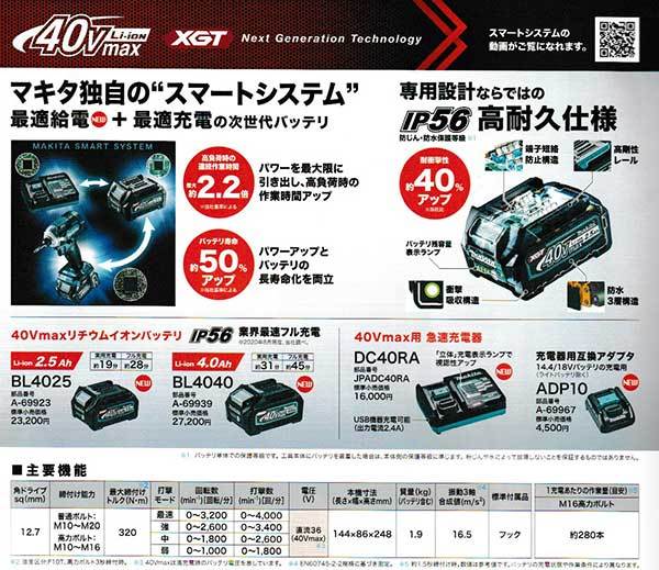 マキタ TW004GRDX 充電式インパクトレンチ40V2.5Ah (バッテリ2個・充電器・ケース付)  :tw004grdx:NEWSTAGETOOLSヤフー店 - 通販 - Yahoo!ショッピング