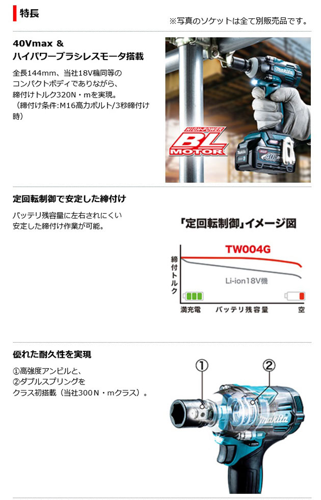 マキタ TW004GZ 充電式インパクトレンチ40Vmax 本体のみ (バッテリ