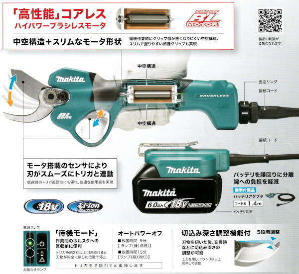 マキタ UP180DZK 充電式せん定ハサミ 18V 6.0Ah ホルスタ＆マック 