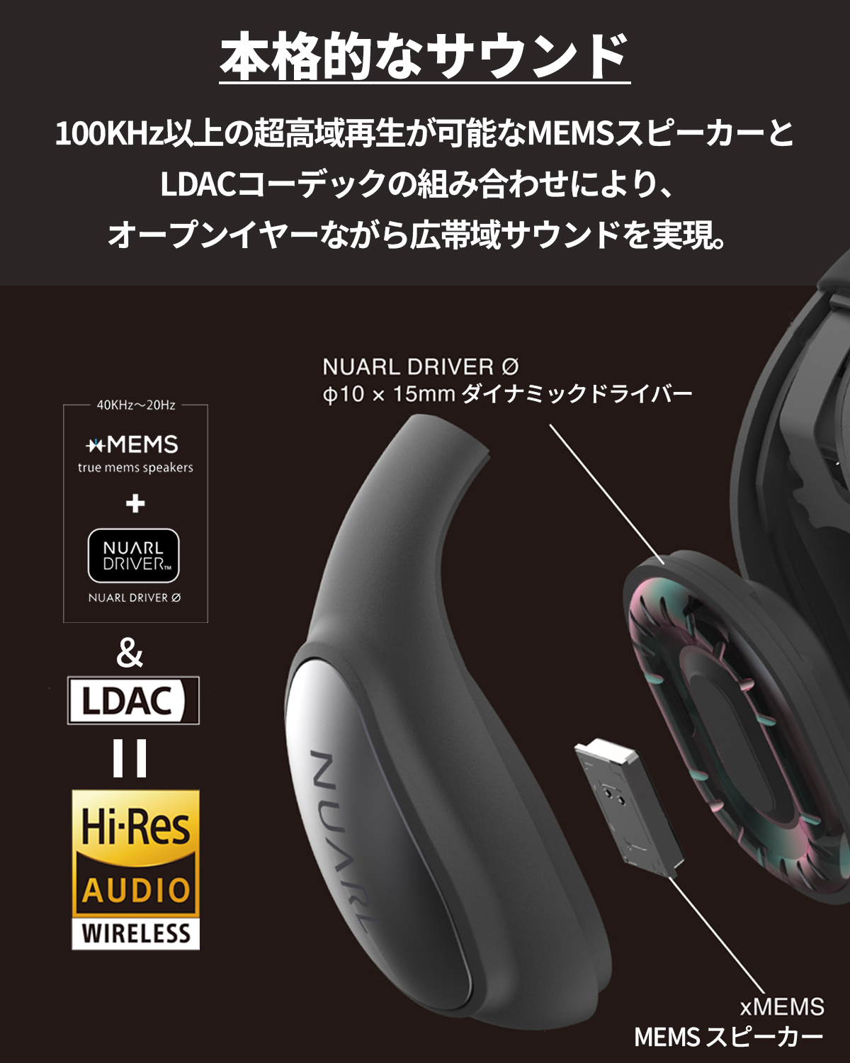 NUARL νClip 翻訳イヤホン ワイヤレスイヤホン 耳を塞がない AIライブ