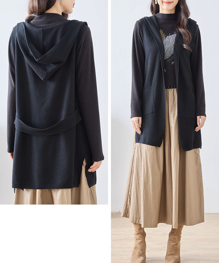 フード付きブラックロングベスト ロング ジャケット ベスト フード付き ブラック XXL 軽量 中綿｜Yahoo