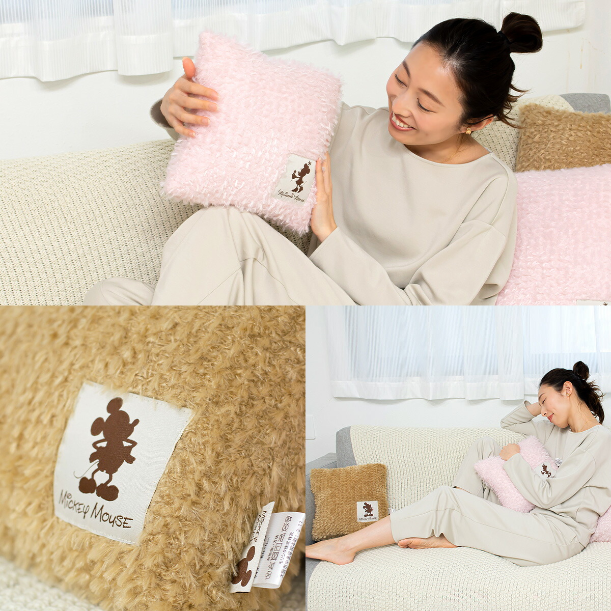 Disney（ディズニー） ミニクッション 30×30cm シープ ボア ミッキー