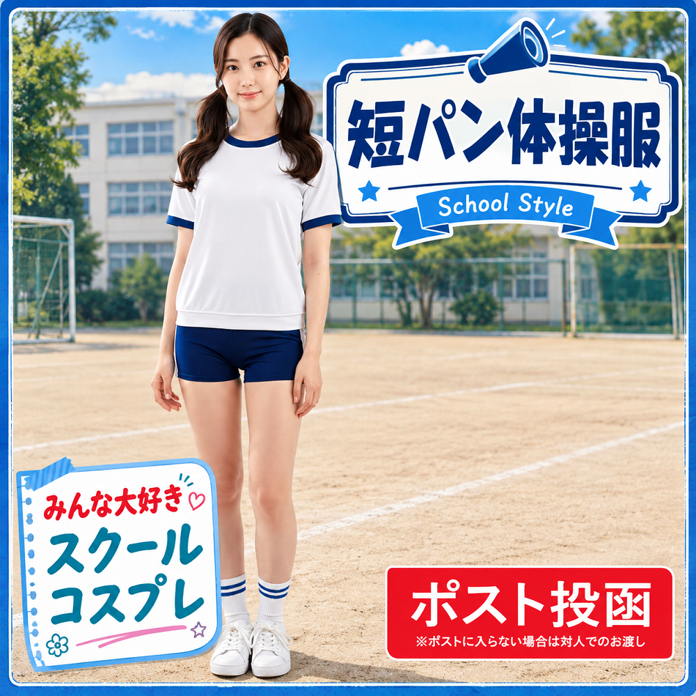 M企画 スポーティコスチューム ショートパンツセット ネイビー コスプレ 体操着 半袖 短パン 2サイズ タイト ショートパンツ スポーツ