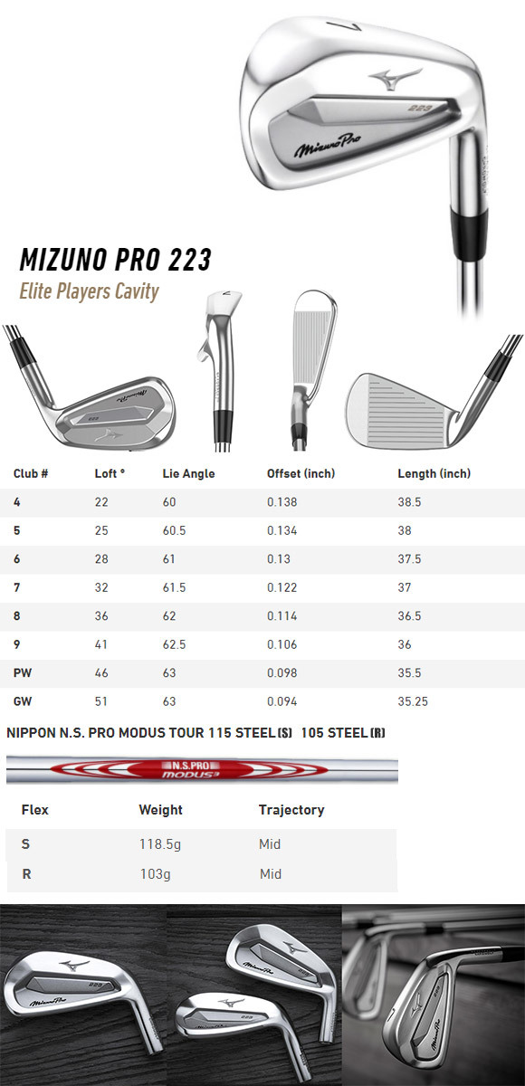 ミズノ 2022 MIZUNO PRO 223 アイアン　左用 #5-PW 6本セット US仕様 NS PRO MODUS 115/105  スチールシャフト[LH レフティ]