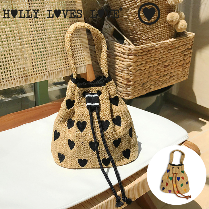 HOLLY LOVES LOVE かごバッグ ホリー ラブズ ラブ 正規販売店 HOLLY JORI BAG ホリー ジョリーバッグ 巾着バッグ Black Summer Rainbow バッグ