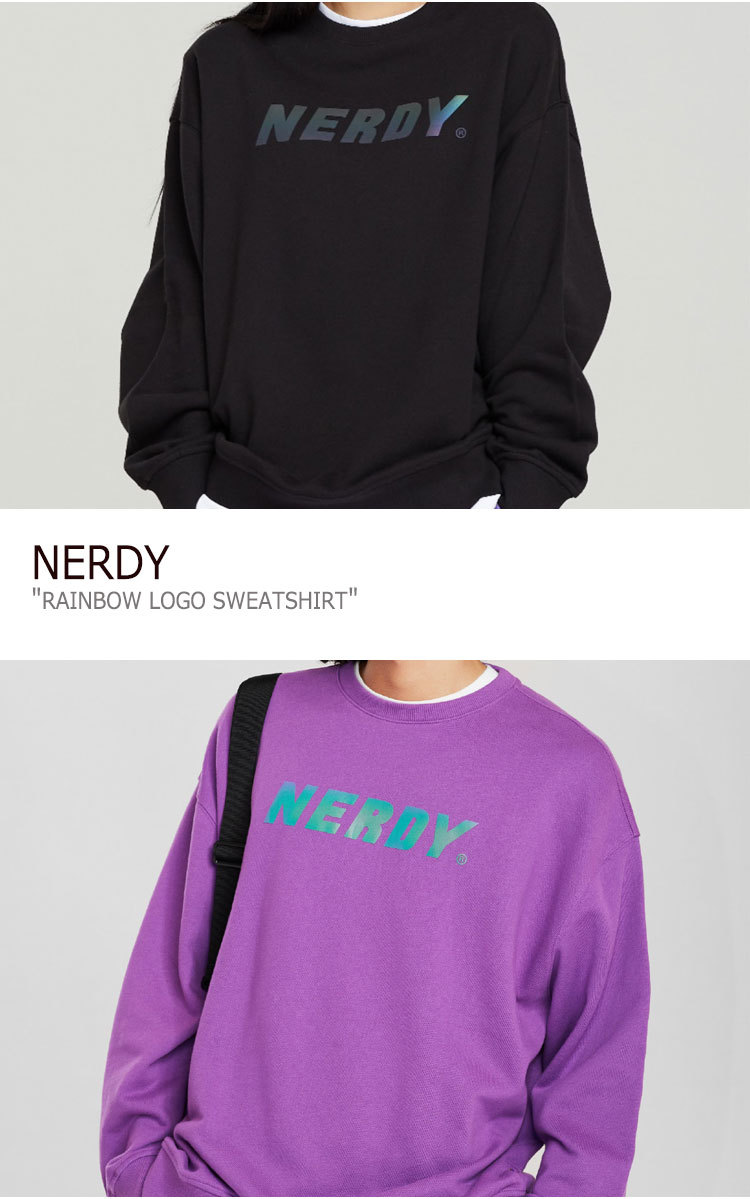 ノルディ トレーナー NERDY メンズ レディース RAINBOW LOGO SWEATSHIRT レインボー ロゴ スウェットシャツ BLACK  NAVY PURPLE LIME CREAM ノルディー ウェア