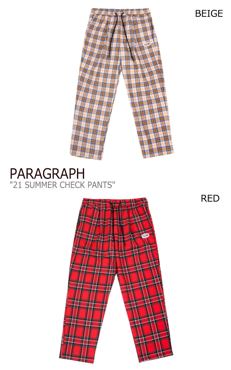 パラグラフ ボトムス PARAGRAPH 21 SUMMER CHECK PANTS サマー チェック パンツ 韓国ファッション BLUE RED  BEIGE NAVY GREEN KHAKI 5582422756 ウェア